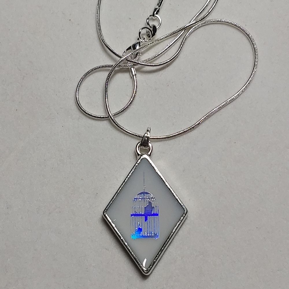 Necklace Silver w/ Iridescent Bird Cage - Picture 3 of 3